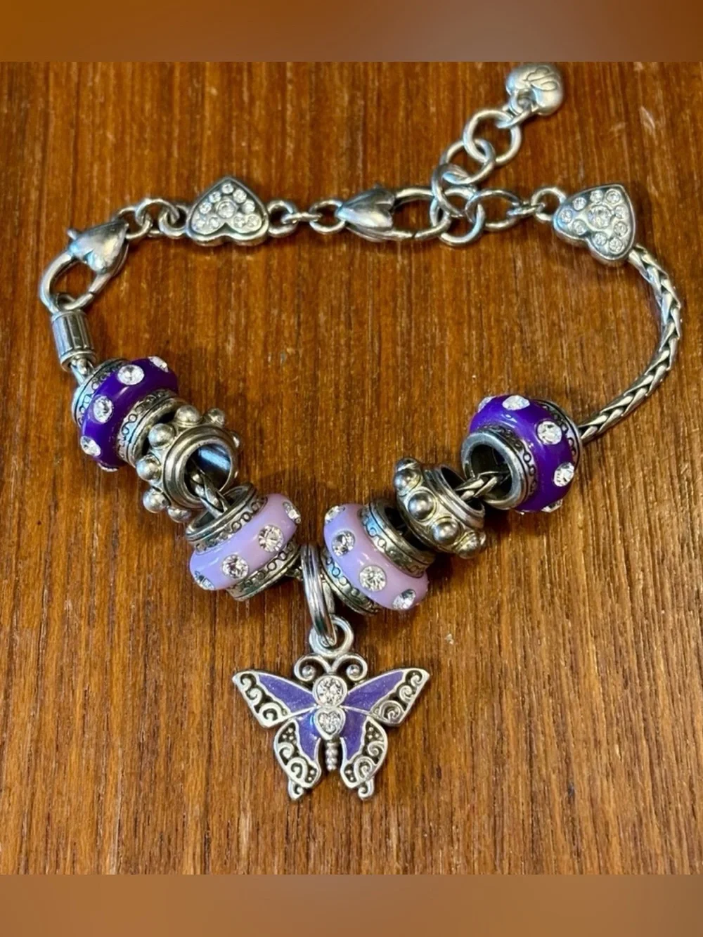 Brighton round Dazzle Spacer Purple resin bead Row of clear crystals Retired